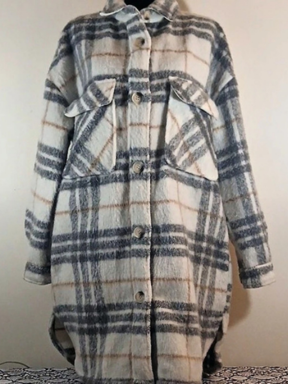 Brunette The Label Plaid Shirt Jacket White & Gray Medium